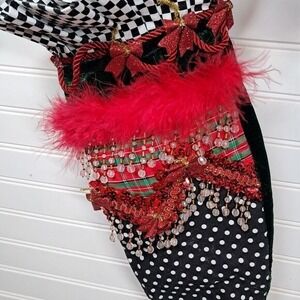 CHRISTMAS HOLIDAY STOCKING 23X12 LUXURIOUS RED‎ SATIN AND COTTON FABRIC